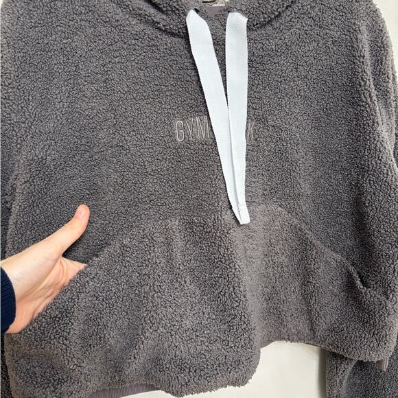 GYMSHARK Borg Cropped Hoodie in Gray Sherpa - Size M - Picture 6 of 7